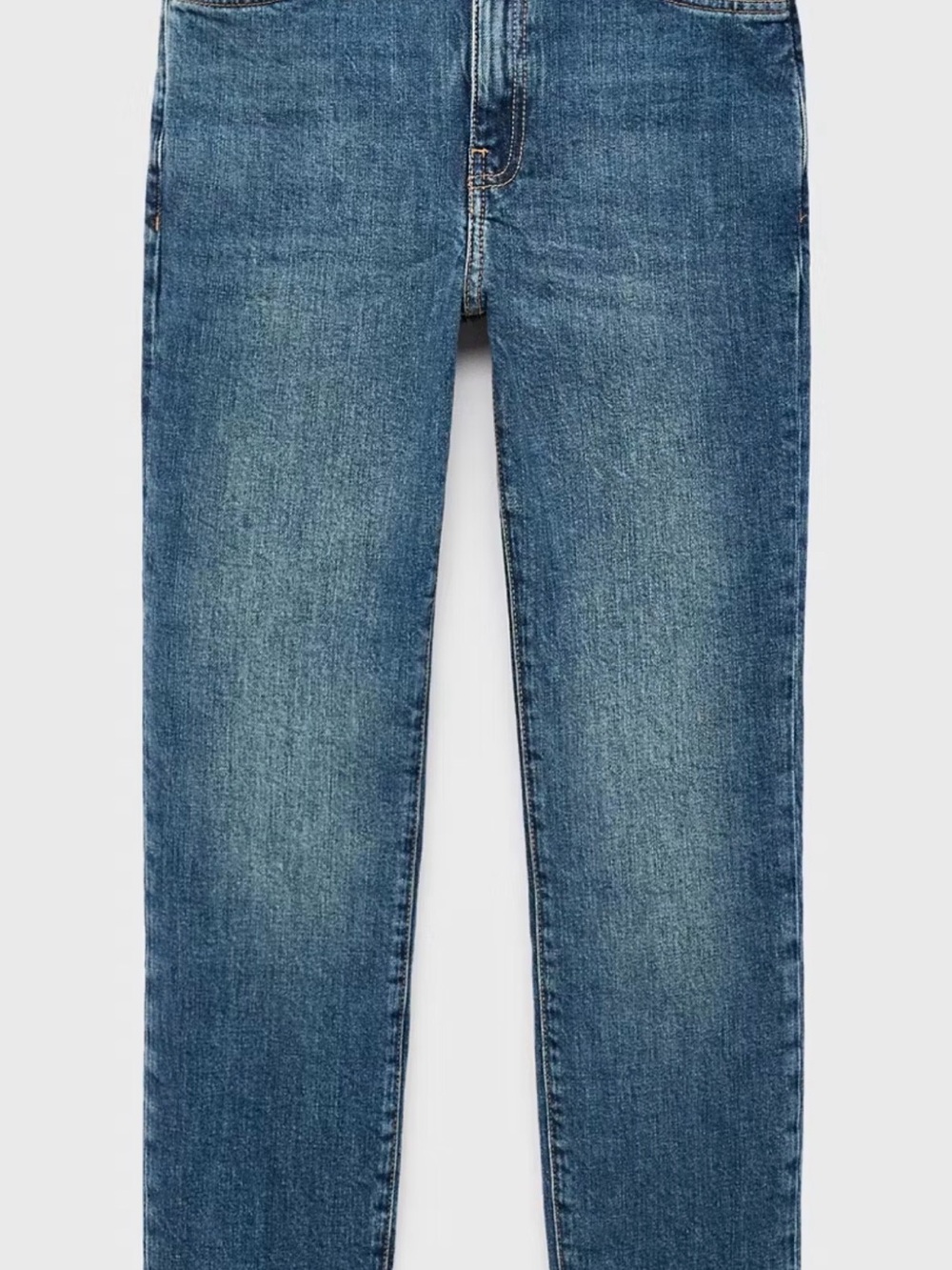 Mango High-Rise Slim Straight Jeans in Mid Blue